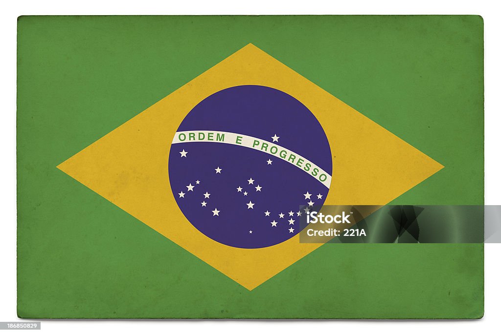 Grunge Flaga Brazylii na białym tle - Zbiór zdjęć royalty-free (Ameryka Południowa)