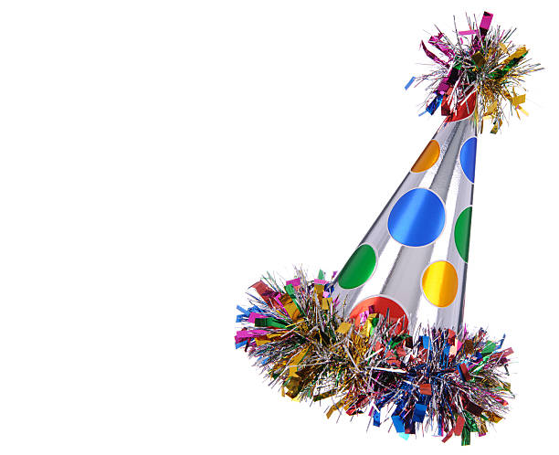 Fun Party Hat A fun celebration party hat on a white background with copy space for your special text.PLEASE CLICK ON THE IMAGE BELOW TO SEE MY CELEBRATION & PARTY FUN LIGHTBOX: tin foil hat stock pictures, royalty-free photos & images
