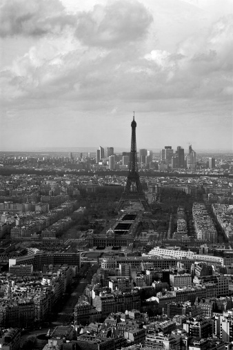 Aerial panoramic view of Berlin Germany and the river Spree in black and white