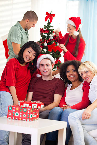 istock Group of friends having fun for Christmas holidays 186851284