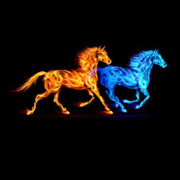 Vector illustration of Fire horses.