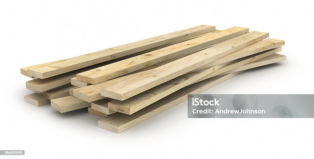 Lumber Wood Deck material Isolated on White. Plank - Timber Stock Photo