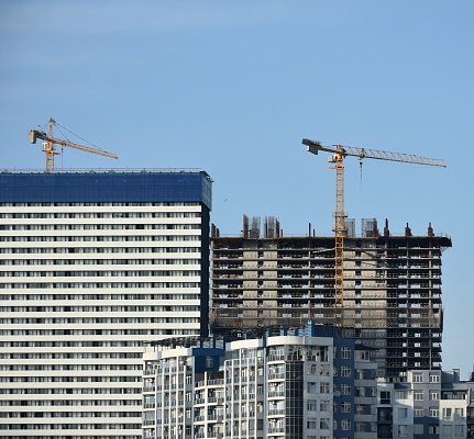 construction of multi-storey apartment complexes in Batumi in summer day on the Himshiashvili street