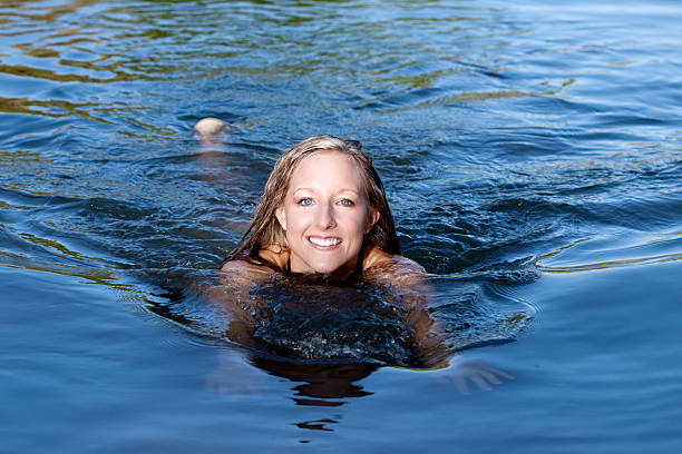 istock Smiling Woman Swimming in Water 186854549