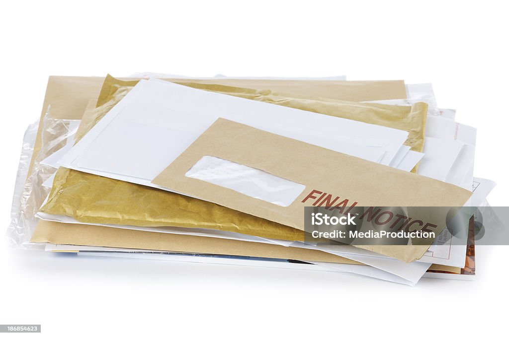 Final Notice Final Notice stamped brown  envelope Manila Envelope Stock Photo