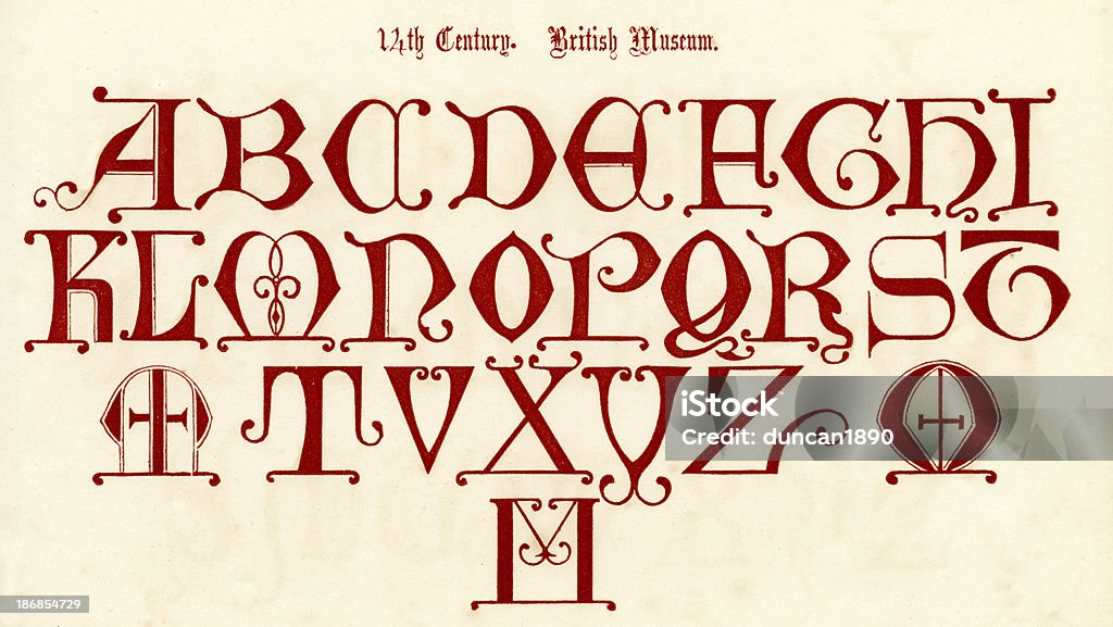 Século 14 estilo alfabeto - Ilustração de Letra Iluminada royalty-free