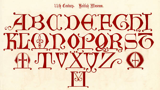 14 век до стиль алфавит - letter t letter a ornate alphabet stock illustrations