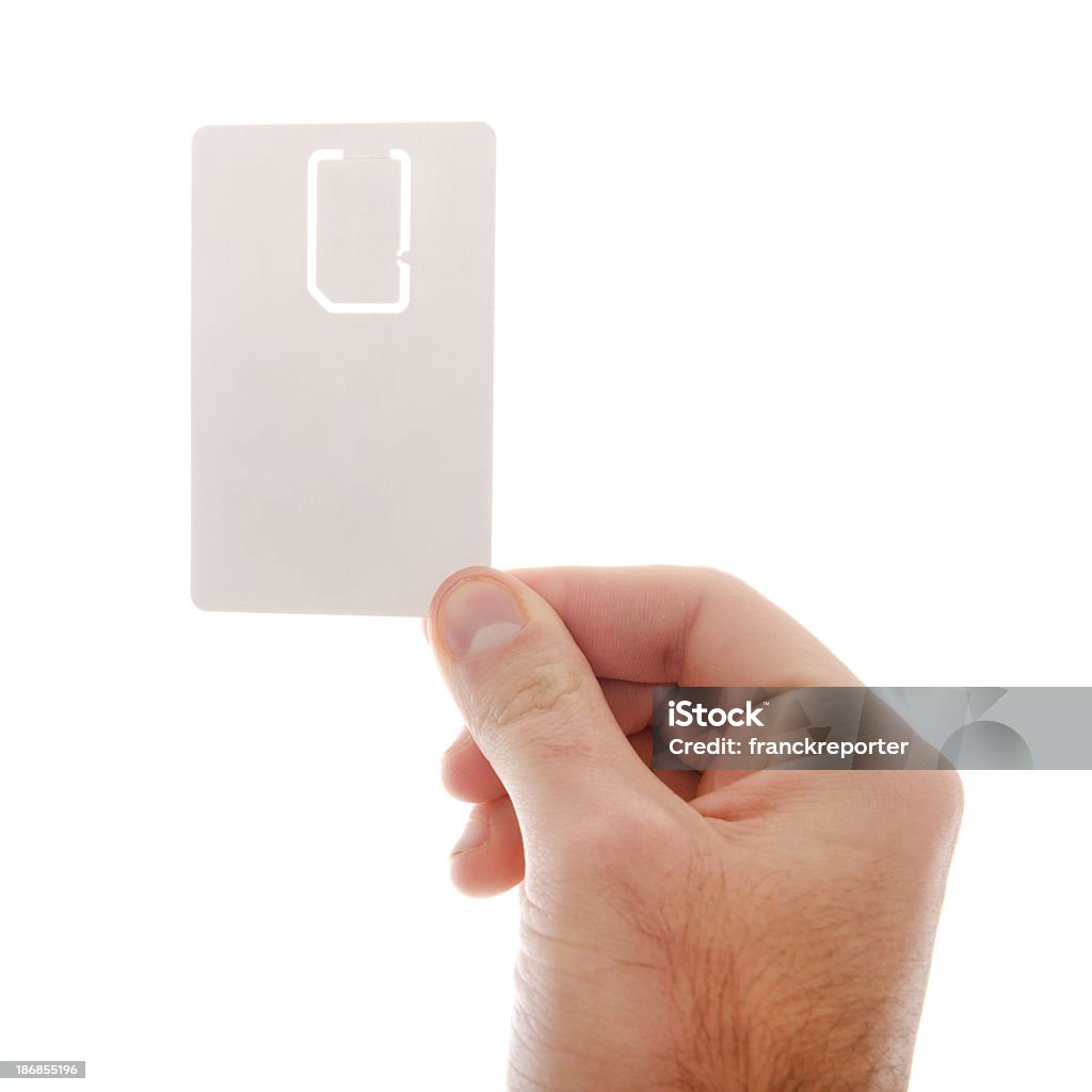 Mains tenant un vide nouvelle carte sim sur fond blanc - Photo de Carte SIM libre de droits