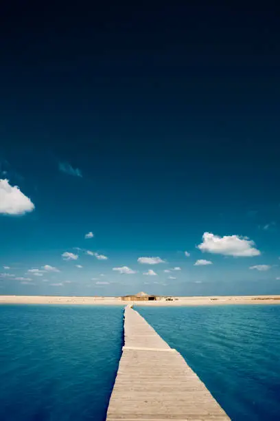 "Island of Djerba, Tunisia. View from wooden dock"