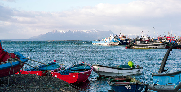 punta arenas, chile-february  -October 21 .Different ships in the harbor of Punta Arenas, Patagonia, Chile