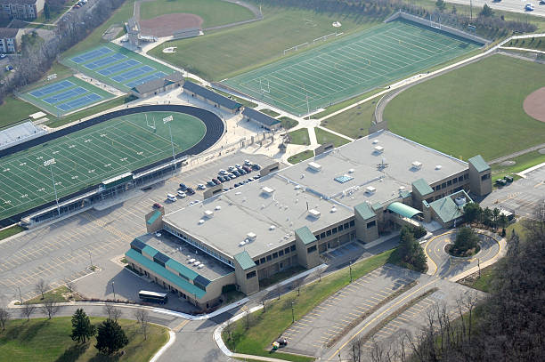 istock Aerial View of School with Athletic Fields 186856740