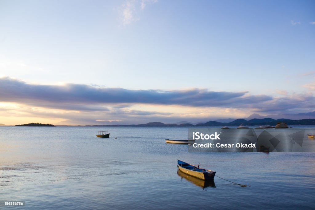 Calm sea with boats Boats at Guanabara Bay. Bay of Water Stock Photo
