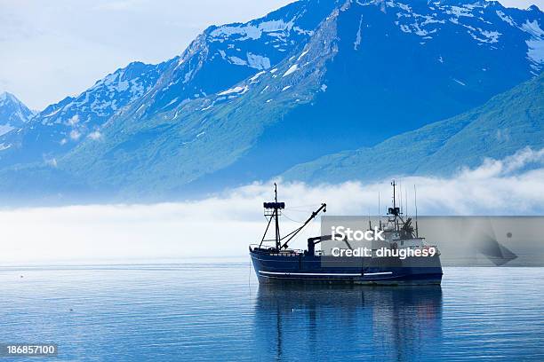 Large Fishing Boat Anchored In Valdez Alaska Bay Stock Photo - Download Image Now - Fishing Industry, Alaska - US State, Trawler