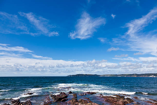 istock Blue sky and sea English coast Devon looking towards Cornwall 186857646