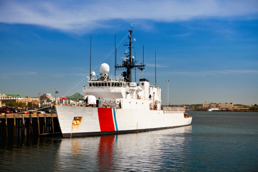 Norfolk Virginia - March 20 2022: U.S. Coast Guard Lifeboat on a tall ship