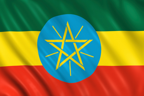 Flag of ethiopia waving with highly detailed textile texture pattern