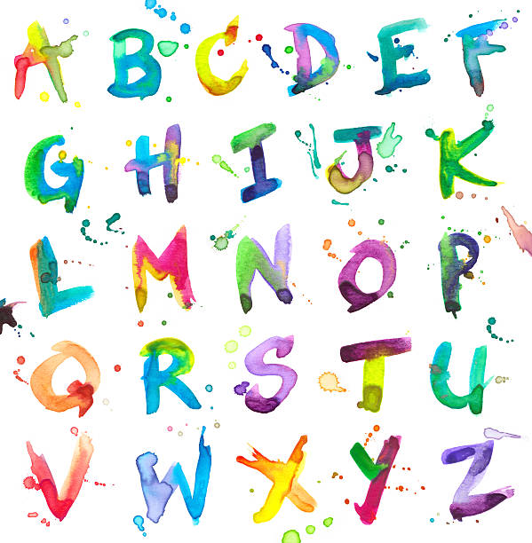 акварельный алфавит - letter b letter a letter c letter y stock illustrations