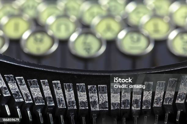 Antique Typewriter Keyboard And Hammers Stock Photo - Download Image Now - Alphabet, Antique, Circle