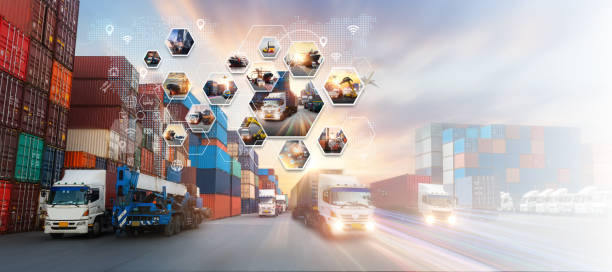 istock Smart logistics and transportation Concept, Transportation and logistic network distribution growth. Container cargo ship and trucks of industrial cargo freight for import export industrail background 1868599143