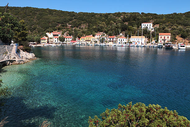 The pretty bay and harbour of Kioni on the small island of Itaki.  Kioni is popular with cruise sailing operators and up-market holiday companies.