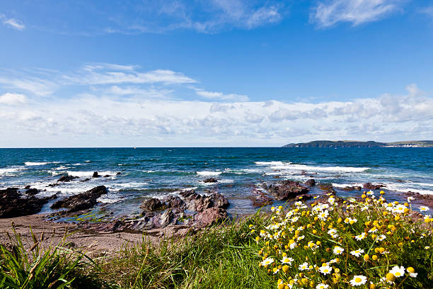 istock Blue sky and sea English coastline Devon Cornwall UK 186860429