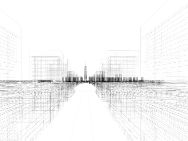 wieżowiec, budynek architektoniczne projekt szkielet 4 - striped mesh abstract wire frame zdjęcia i obrazy z banku zdjęć