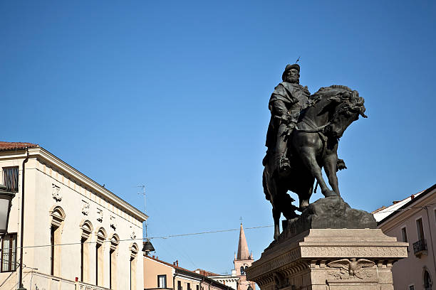 Garibaldi Statue in the city of Rovigo against vivid blue sky. This Statue dedicated to Giuseppe Garibaldi is dated 1896.