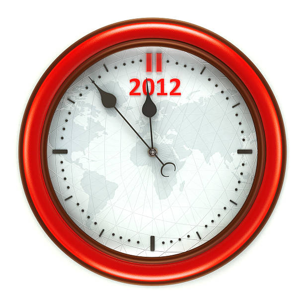 2012 clock Isolated red clock with earth map. A few minutes to 2012. Map traced with vector design software using the reference image in: http://www.lib.utexas.edu/maps/world_maps/txu-oclc-264266980-world_pol_2008-2.jpgSimilar images: 2012 stock pictures, royalty-free photos & images