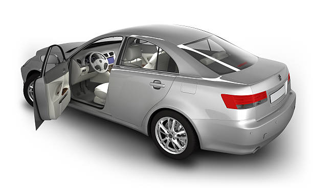 carro em estúdio-isolado no branco com traçado de recorte - shiny chrome car vehicle door imagens e fotografias de stock