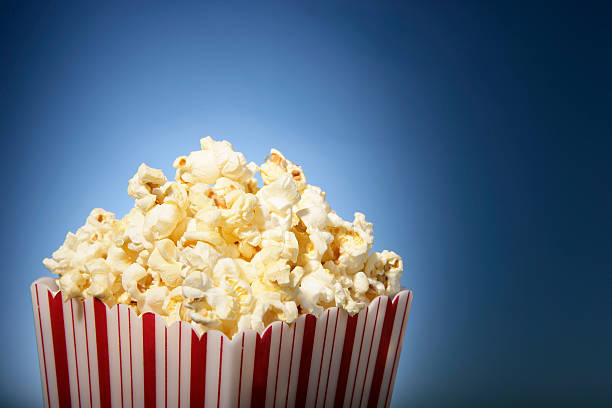 red movie popcorn box with blue background