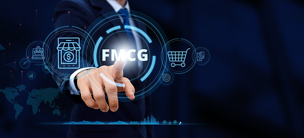 FMCG - Fast-Moving Consumer Goods. Quickly moving product  short term goods. Business and commerce concept
