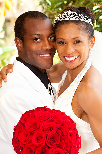 istock Bride and Groom Posing Together at Outdoor Wedding 186864735