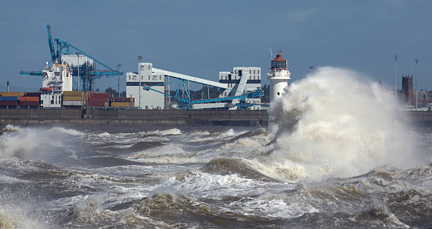 flußbarsch rock lighthouse, new brighton, england, merseyside - perch rock lighthouse stock-fotos und bilder