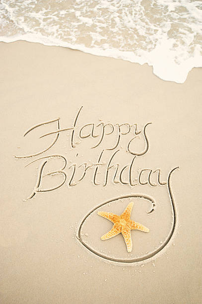 istock Happy Birthday Message w Starfish in Sand 186865477