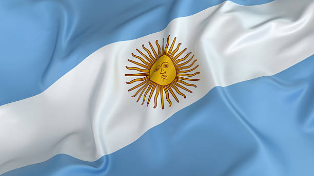 argentina flag with sun on white stripe in on a blue field - 阿根廷 個照片及圖片檔