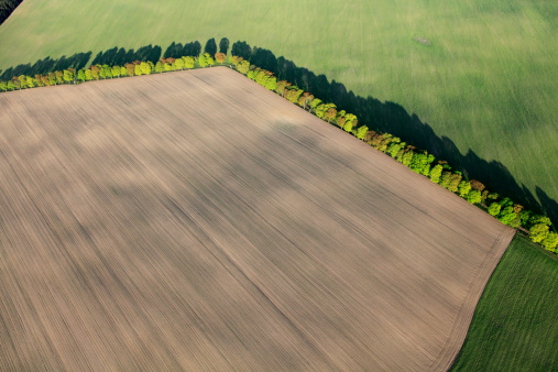Aerial photo taken in Poland. Photo shows the field in the Pomeranian province BytAw