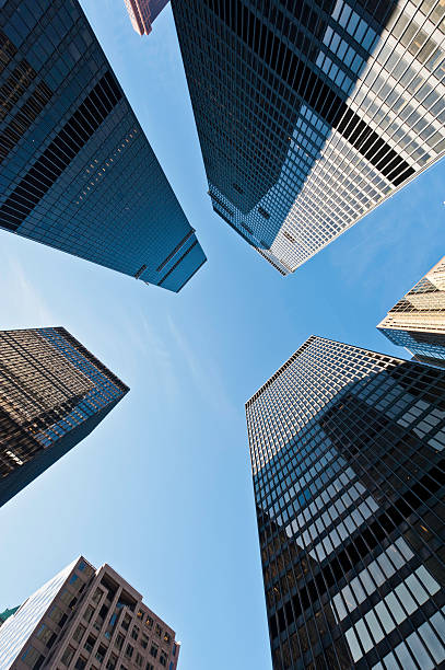 istock Downtown skyscrapers soaring in blue sky Toronto Canada 186867021