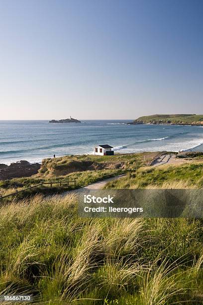 Godrevy Dune Grass And Lighthouse In Cornwall Stock Photo - Download Image Now - Cornwall - England, St. Ives - Cornwall, Gwithian