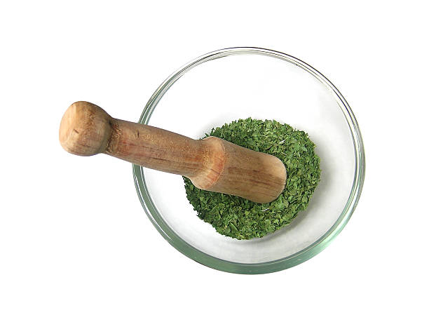 Mortar & Pestle: Parsley (Isolated) stock photo