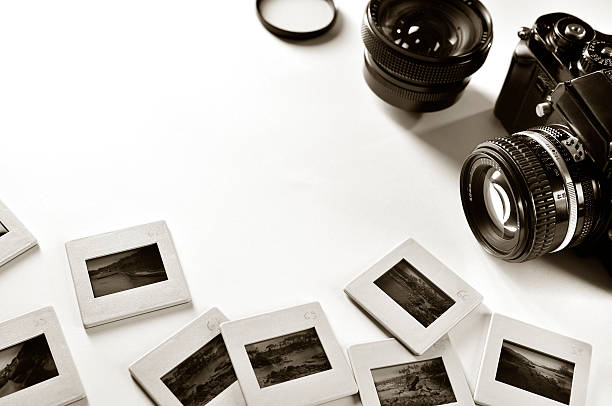 istock Old style camera and some travel photos 186867881