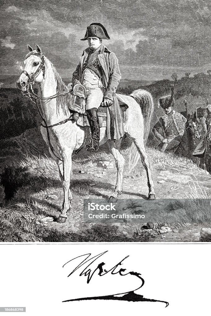 Entalhes de Napoleão Bonaparte em seu cavalo Maréngo desde 1882 - Ilustração de Napoleão I royalty-free