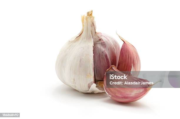 Garlic Bulb Split Open Stock Photo - Download Image Now - Garlic, Cut Out, White Background