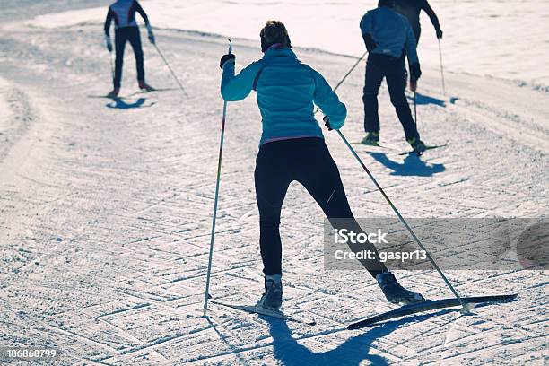 겨울 휴양지 크로스컨트리 스키타기에 대한 스톡 사진 및 기타 이미지 - 크로스컨트리 스키타기, 건강한 생활방식, 겨울