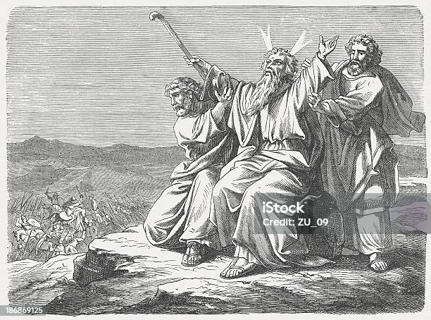 Vittoria Nel Amalekites Esodo 17 9 Al 13 - Immagini vettoriali stock e altre immagini di Mosè - Personaggio religioso - Mosè - Personaggio religioso, Bibbia, Esodo