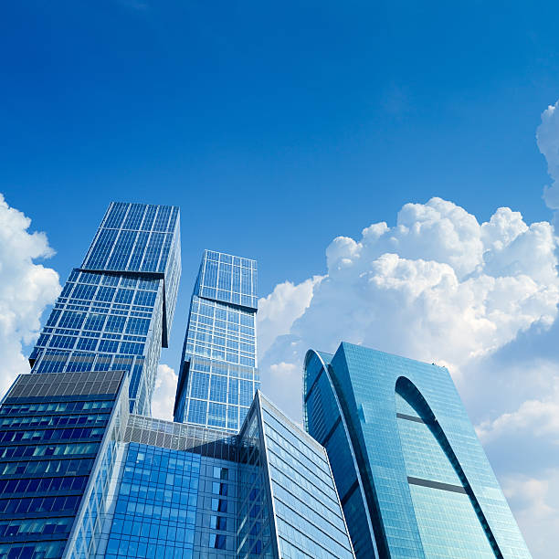 istock High modern skyscrapers over blue sky 186869791