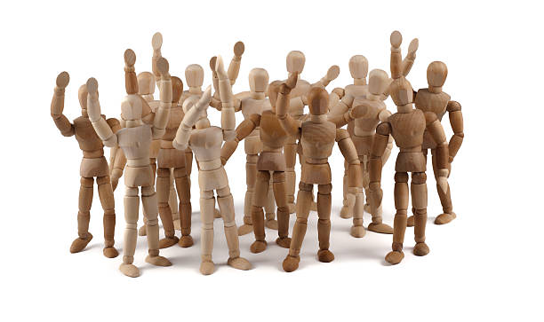istock Crowd of wooden mannequin 186870045