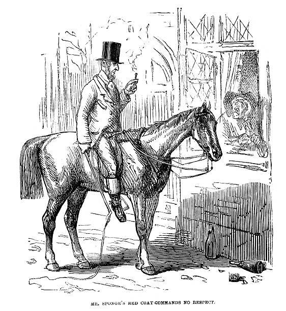 Victorian Horseman Vintage engraving from 1875 of a caricature of a man on horseback talking to an old woman old ladies gossiping stock illustrations