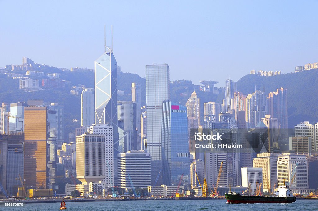 Hong Kong skyline A view of Hong Kong island from Kowloon. The photo was taken during morning hours. Architecture Stock Photo