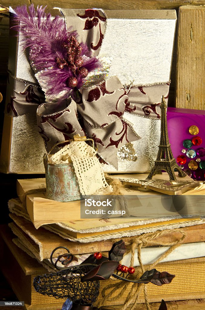 Vintage books with Gifts Book Stock Photo