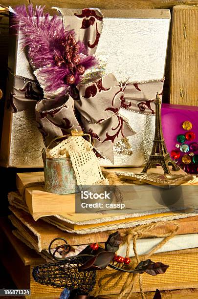 Vintage Books With Gifts Stock Photo - Download Image Now - Book, Concepts, Gift